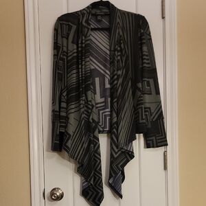 Lane Bryant Black and Green Geometric Cardigan